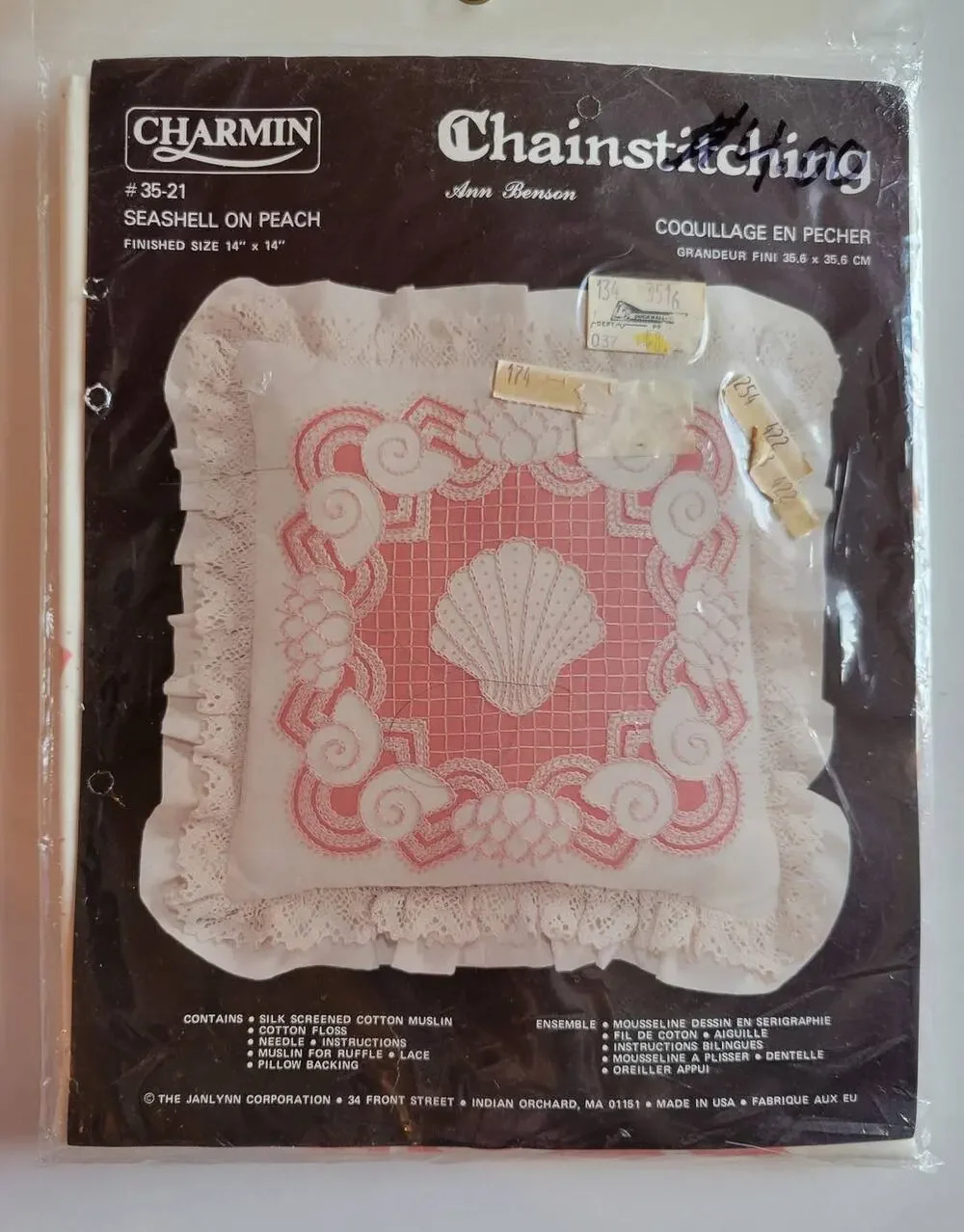 Janlynn Charmin Chainstitching Kit #35-21 Seashell on Peach Pillow Case Kit